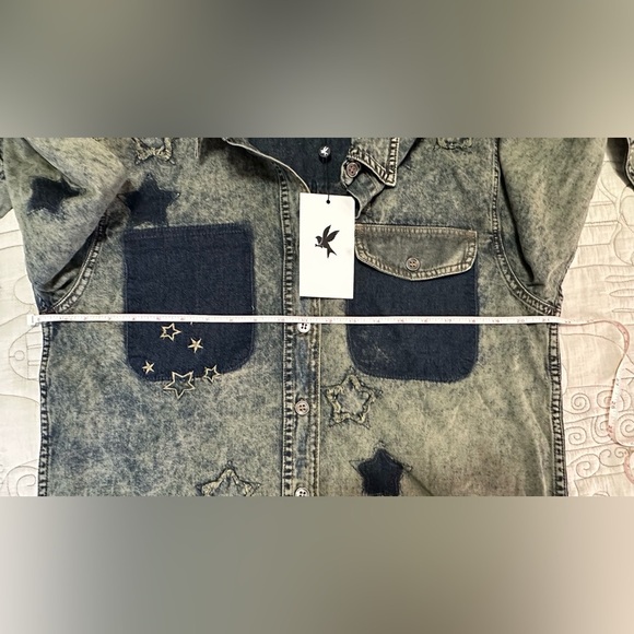 NWT Free People One Teaspoon Everyday Denim Classic Star Shirt S Petrol Green - Picture 10 of 11